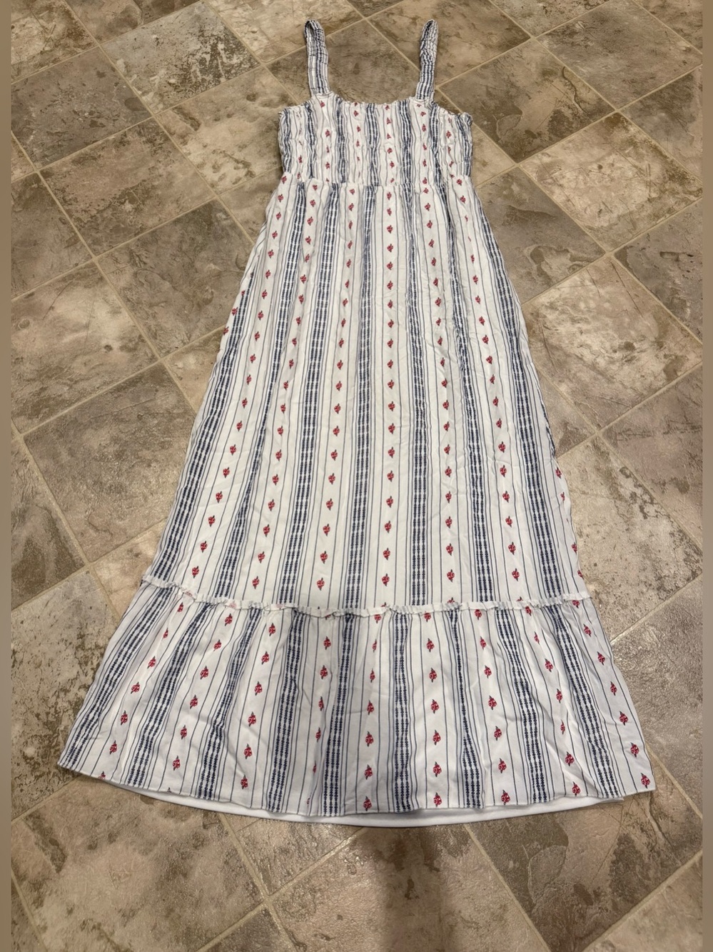 Boho Smocked Striped Rose Floral Maxi Dress